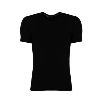 Tricou slim fit cu decolteu in V -