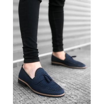 Mocasini barbati albastri  tapla subtire  piele eco  comozi 12218 N1-3
