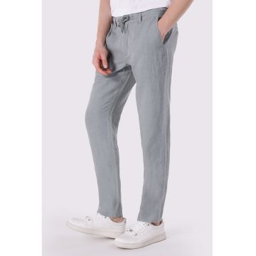 Pantaloni de in cu talie medie si snur