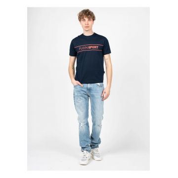 Tricou cu imprimeu logo si decolteu in jurul gatului -