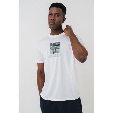 Tricou din bumbac cu imprimeu logo si foto