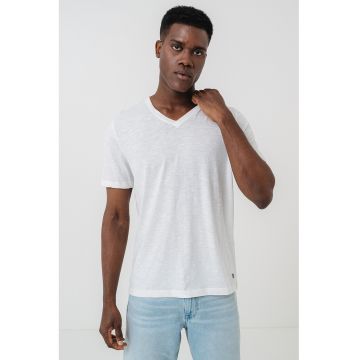 Tricou din bumbac cu decolteu in V