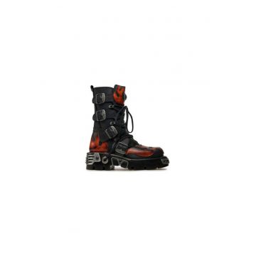Bocanci  M-107-S1 - piele naturala - negru/rosu -