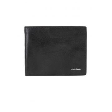 Portofel barbati  negru - piele naturala - 11.5 x 9.5 x 3 cm