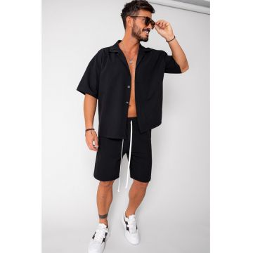 Set camasa maneca scurta Oversized si pantalon scurt Black 16755