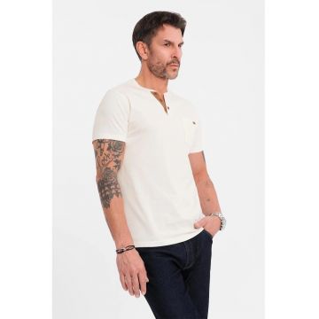 Tricou din bumbac cu fenta cu nasturi