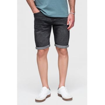 Blugi scurti cu aspect decolorat - Negru