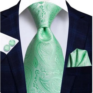 Set cravata verde + batista + butoni - matase - model 745