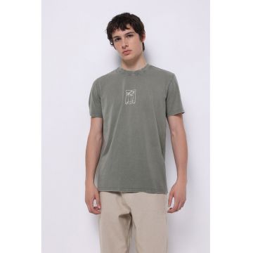 Tricou din bumbac cu decolteu la baza gatului