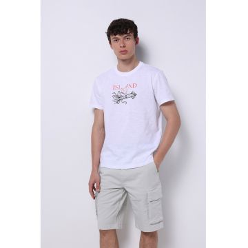 Tricou din bumbac cu decolteu la baza gatului