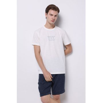 Tricou din bumbac cu decolteu la baza gatului