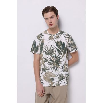 Tricou din bumbac cu model frunze