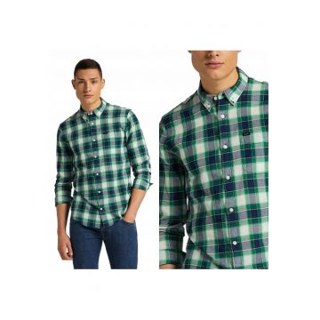 Camasa Barbati -  Camasa Cu Nasturi - M INTL - Verde - Croi Regular Fit - Inchidere Nasturi - Compozitie Material 100% Bumbac - Model Dominant Carouri