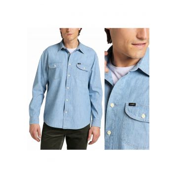 Camasa Barbati -  Camasa De Lucru - M INTL - Albastru - Croiala Regulara - 100% Bumbac - Inchidere Nasturi - Numar De Buzunare 2