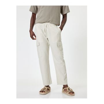 Pantaloni cargo din amestec de in