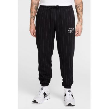 Pantaloni de trening cu snur de ajustare si model cu dungi discrete