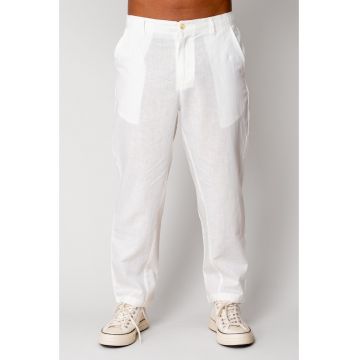 Pantaloni lung din IN cu nasture White 17601