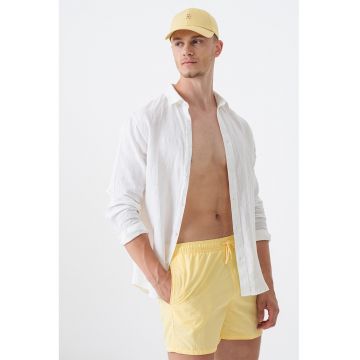 Pantaloni sucrti de baie cu snururi si model uni