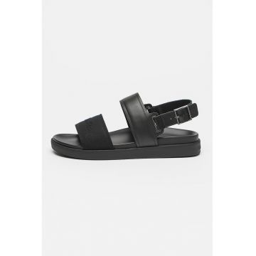 Sandale din piele si material textil cu catarama