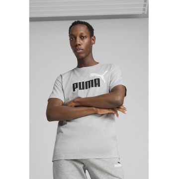 Tricou cu decolteu la baza gatului si logo ESS 2 - Alb/Negru/Gri melange