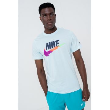 Tricou cu imprimeu logo si decolteu la baza gatului