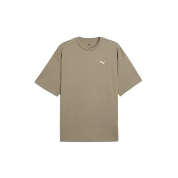 Tricou de bumbac cu decolteu la baza gatului si logo discret