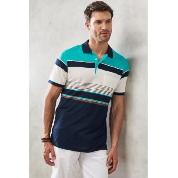 Tricou polo cu dungi si buzunar pe piept
