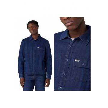 Camasa Barbati -  Overshirt Cu Maneci Lungi - M INTL - Albastru - Croi Regular Fit - Inchidere Nasturi - Compozitie Material 100% Bumbac - Numar Buzunare 2