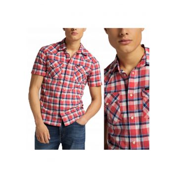 Camasa Barbati -  Ss Western - M INTL - Rosu Aurora - Croi Regular Fit - Inchidere Capse - Compozitie Material 100% Bumbac - Numar Buzunare 2