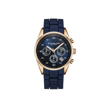Ceas cronograf Tempo - carcasa de 42 mm - curea din silicon - 4059 - original STUHRLING - albastru