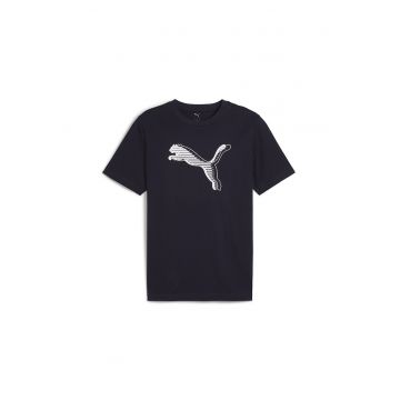 Tricou cu imprimeu logo si decolteu la baza gatului