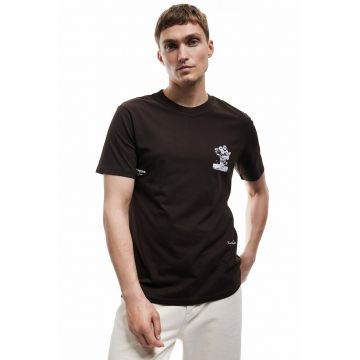 Tricou de bumbac cu imprimeu floral pe spate - Maro inchis