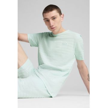 Tricou din amestec de bumbac cu logo brodat - Albastru aquamarin