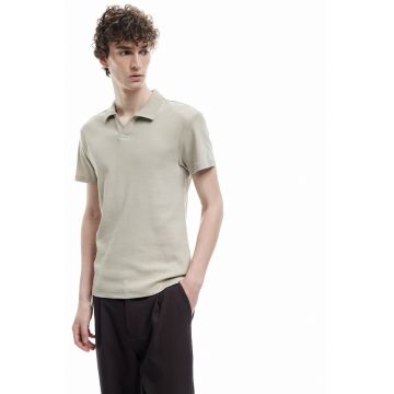 Tricou polo slim-fit cu model tricotat - Maro taupe