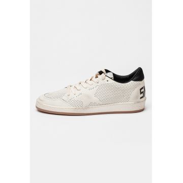 Pantofi sport de piele cu garnituri textile si aspect decolorat