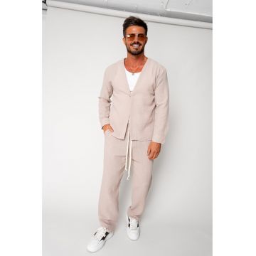 Set bluza cu un nasture si pantalon lung Beige 17770