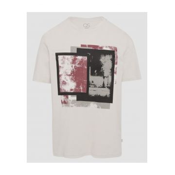 Tricou barbati cu imprimeu abstract in partea din fata - Crem -