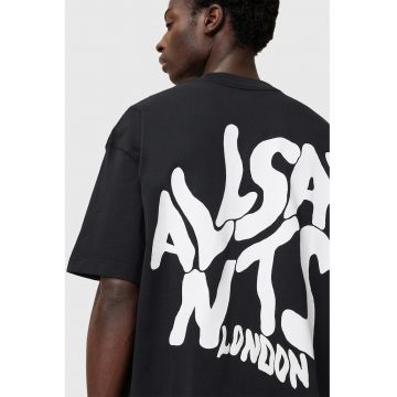 Tricou supradimensionat din bumbac cu imprimeu logo contrastant Orlando - Negru