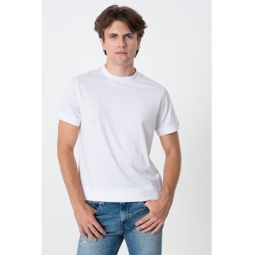 Tricou uni din bumbac cu decolteu la baza gatului