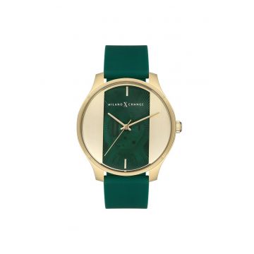 Ceas barbatesc  43 mm - carcasa din otel - curea din silicon verde - rezistent la apa 3 ATM