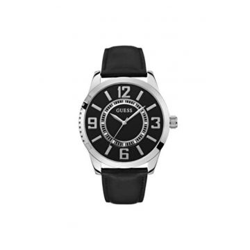 Ceas barbatesc  47 mm - curea din piele ecologica - negru - mecanism quartz