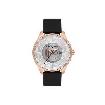 Ceas barbatesc  MEX3175 - carcasa 43mm - culoare aurie - curea neagra - mecanism quartz - rezistenta la apa 3 ATM