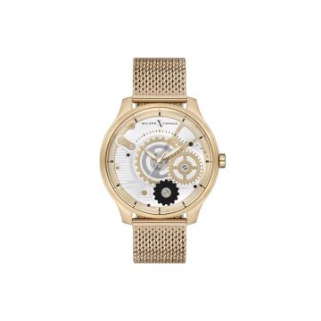 Ceas barbatesc  MEX3186 - 44mm - culoare aurie - curea din otel - mecanism quartz