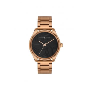 Ceas barbatesc  MEX3219 - 43mm - culoare aurie - curea roz aurie - mecanism quartz - rezistenta la apa 5 ATM