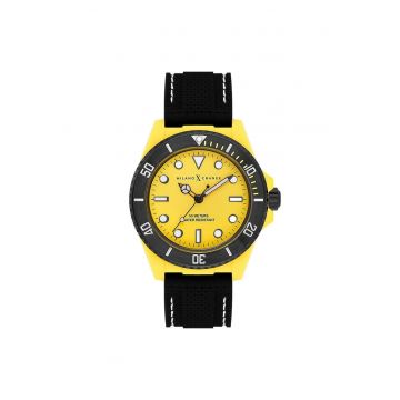 Ceas barbatesc  MXG1113 - 43 mm - curea silicon neagra - culoare galbena - rezistenta la apa 5 ATM