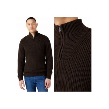 Pulover Barbati -  Half Zip Knit - Regular Fit - 50% Bumbac - 45% Poliamid - 5% Lana - Fermoar - 1 Buzunar - Calduros - Confortabil - Ideal Pentru Zile Mai Racoroase - Marimea 4XL - Maro