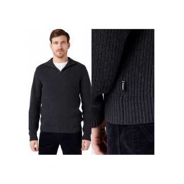 Pulover Barbati -  Half Zip Knit - Regular Fit - Fermoar - 50% Bumbac - 45% Poliamid - 5% Lana - Confortabil - Calduros - Ideal Pentru Zile Mai Racoroase - Marimea 3XL - Grafit