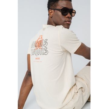 Tricou cu decolteu la baza gatului si imprimeu pe partea din spate Austin