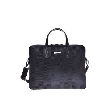Geanta messegenger de piele cu aspect perforat