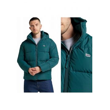 Jacheta Barbati -  Puffer Jacket - Regular Fit - Fermoar - 2 Buzunare - 100% Poliester - Calduroasa - Rezistenta La Apa - Cu Gluga - Ideala Pentru Iarna - Verde Inchis